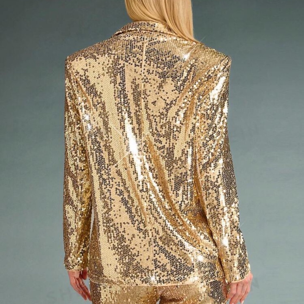 Women Gorgeous Elegant Dress Gold Sequin Attend A Party Metallic Holiday Blazer - Picture 2 of 4